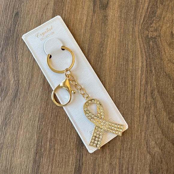 Accessories - 🎗️Sparkly Gold Cancer Awareness Ribbon Bag Charm Keychain🎗️